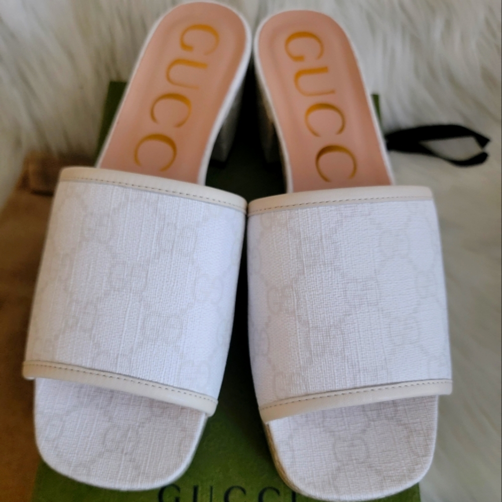 New Gucci GG coated canvas sandals
